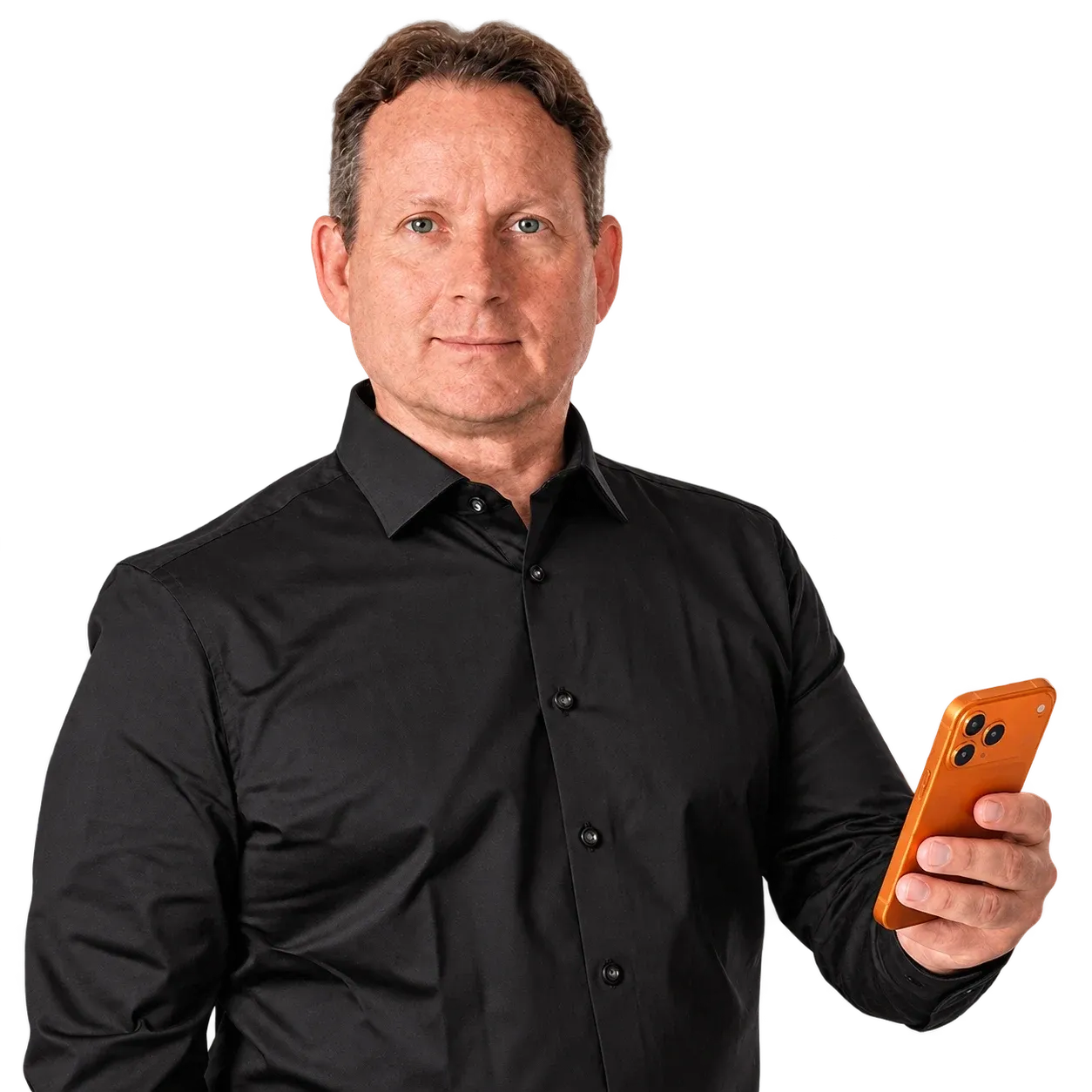 Dennis Schmets van Globeview Webdesign met zijn telefoon