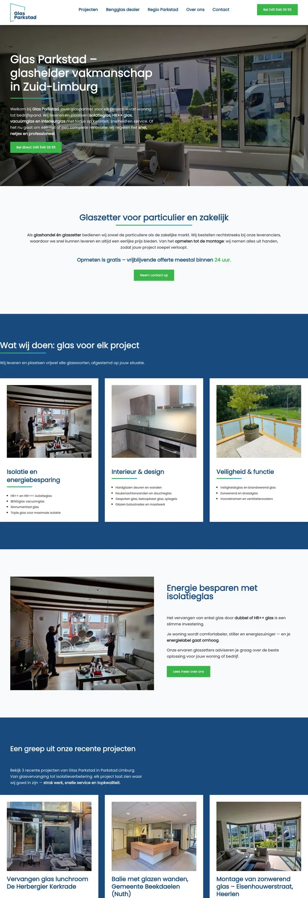 De homepage van Glas Parkstad