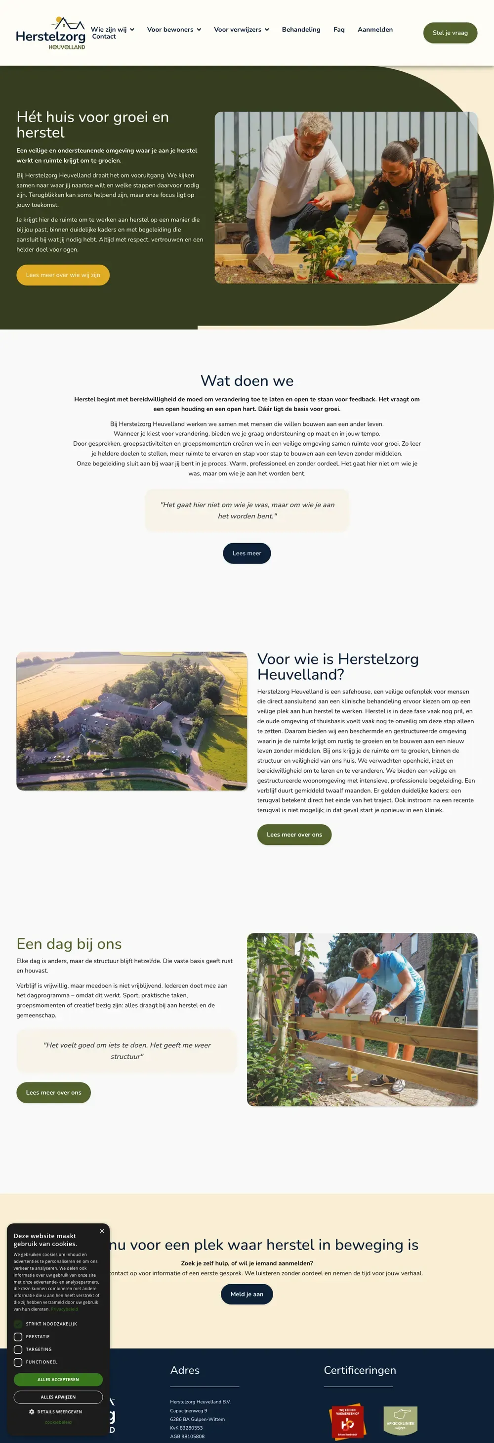 De homepage van Herstelzorg Heuvelland