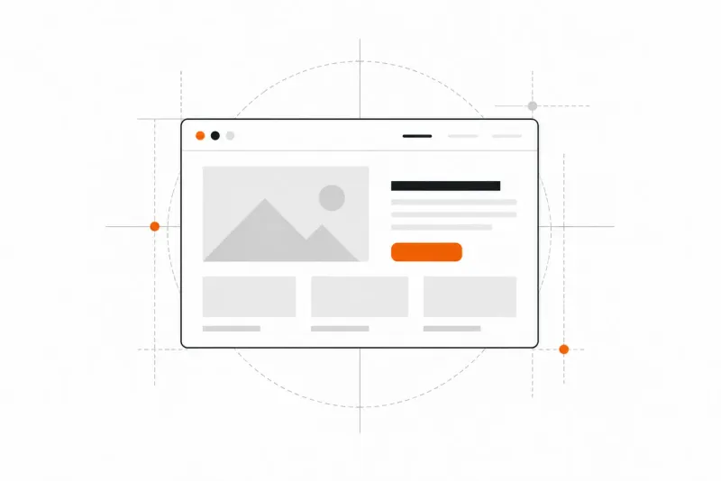 Illustratie van een overzichtelijke website in een browservenster met een oranje knop