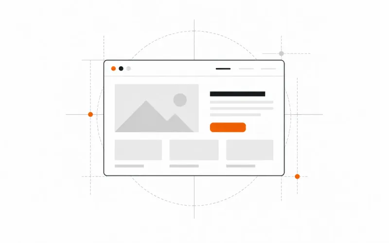 Illustratie van een overzichtelijke website in een browservenster met een oranje knop