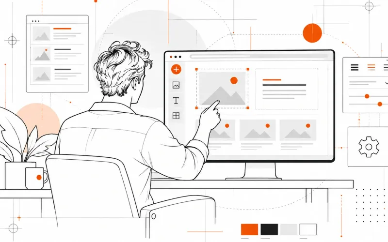 Illustratie van iemand die zelf een website aanpast in een eenvoudig beheerscherm