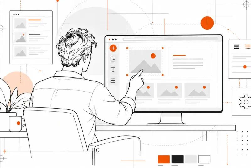 Illustratie van iemand die zelf een website aanpast in een eenvoudig beheerscherm