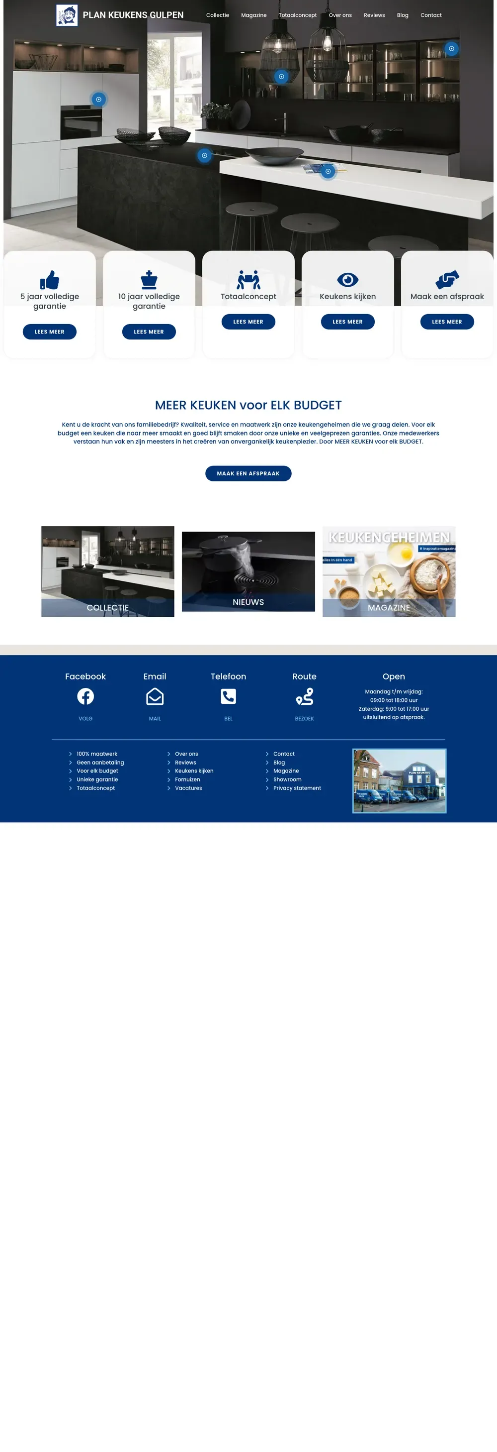 De homepage van Plan Keukens