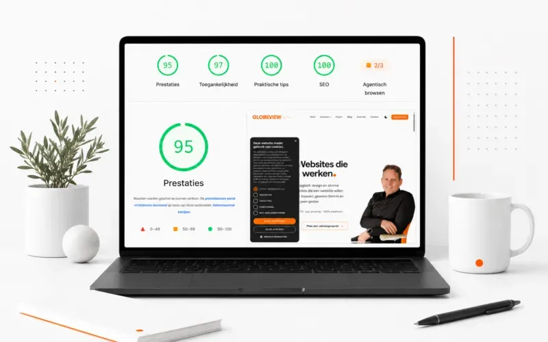 Hoge PageSpeed-scores van een snelle website gebouwd door Globeview