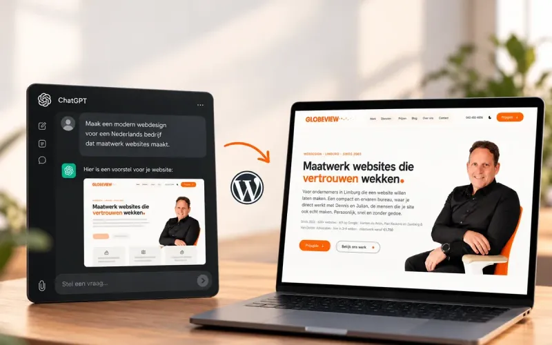 Website ontwerp uit ChatGPT omgezet naar een echte WordPress-website van Globeview