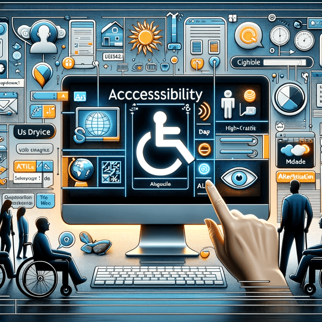 DALL·E 2024 01 26 15.05.04 An image showcasing the concept of website accessibility for individuals with disabilities. The image should include visual elements such as screen re