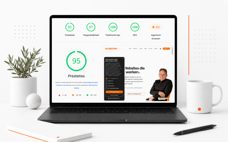 Hoge PageSpeed-scores van een snelle website gebouwd door Globeview