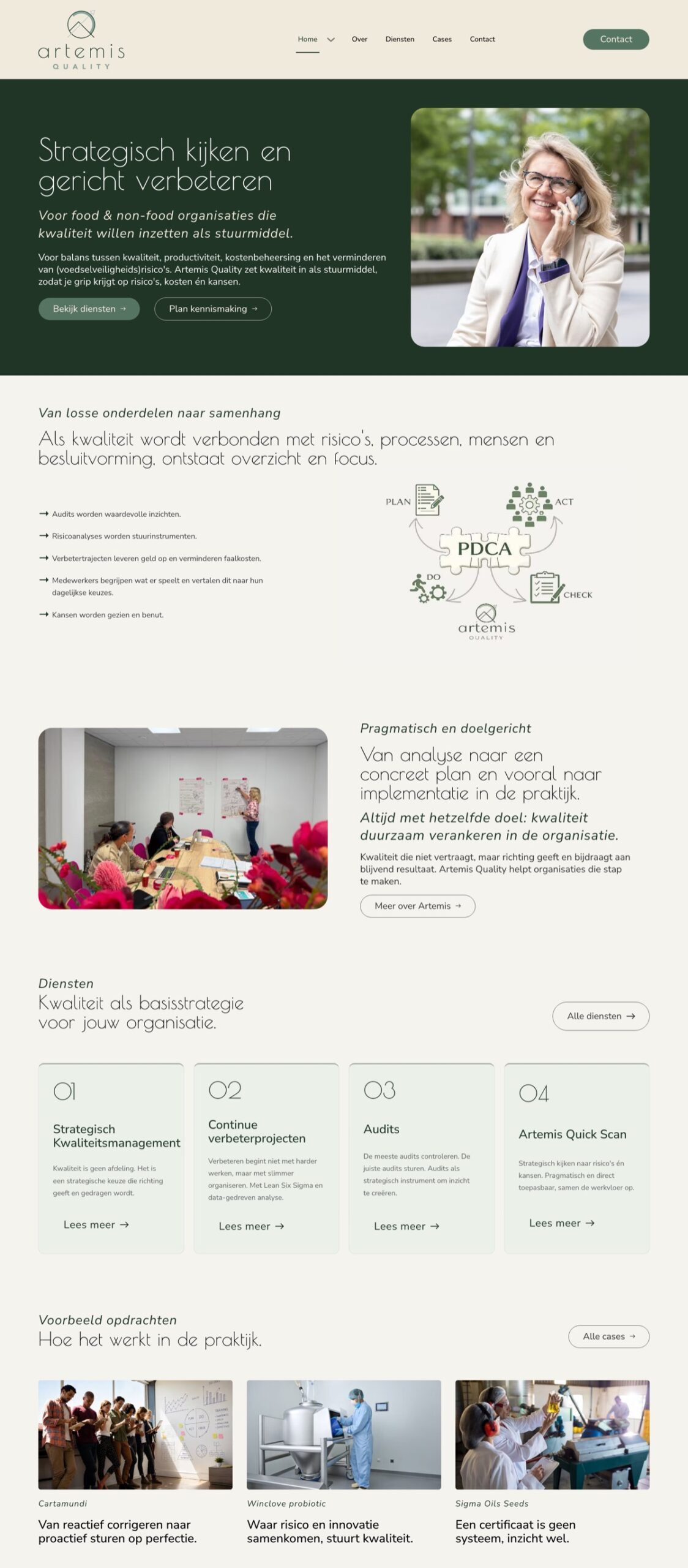 De volledige website van Artemis Quality